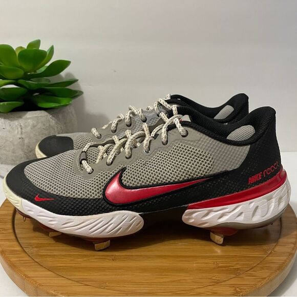 Nike React Alpha Huarache Elite 3 Lo Baseball Cleats Men's Grey Red Shoe Size 9 - Picture 1 of 10